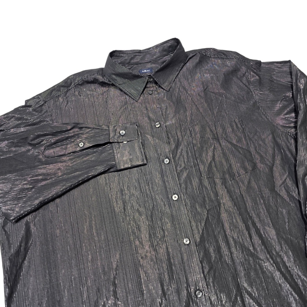 NEW Gap The Big Shirt Mens XXL Black Metallic Silver Pinstripe Button Down NWT